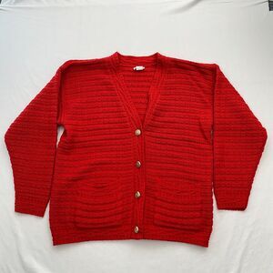 VTG Cuddle Knit Cardigan Sweater Knit Oversized Boxy Womens Medium Red Grandma